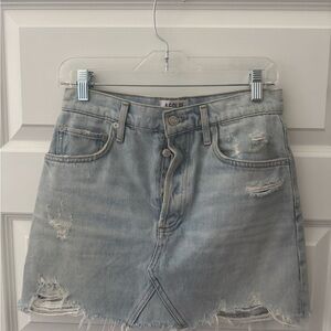 AGOLDE Distressed Denim Skirt - Light Blue